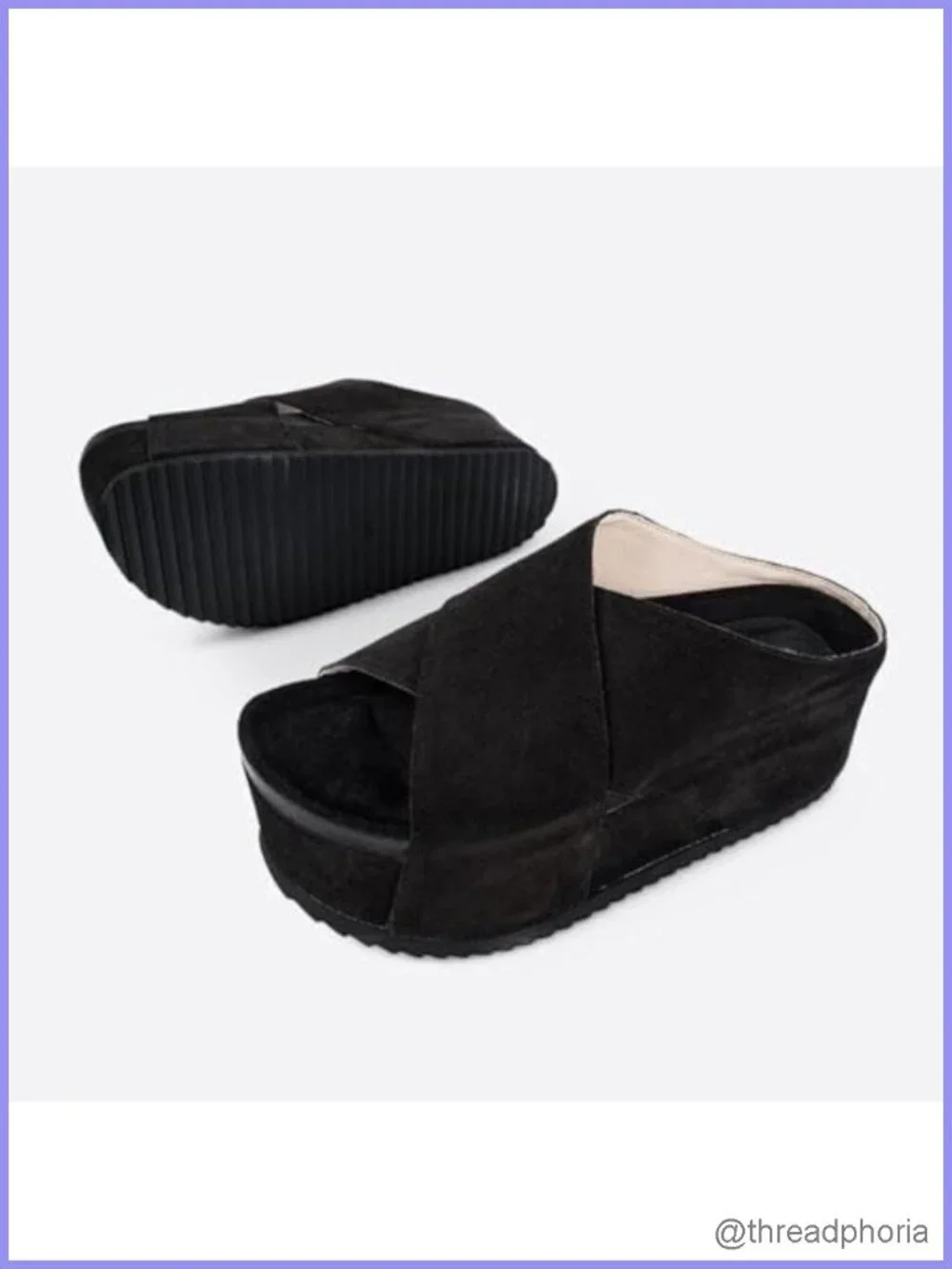 Women's Suede Platform Sandals Cork Footbed Criss Cross Straps Slide Flatforms